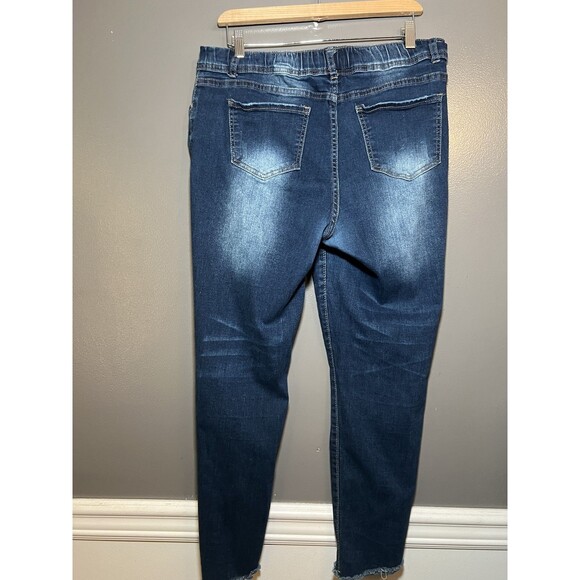 Elite Jeans Jeans Womens XL Blue Distressed Skinny Stretch Drawstring Denim - Picture 5 of 9